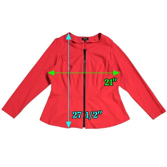 Torrid Red Ponte Knit Collarless Peplum Back Hem Jacket Office Preppy - Picture 3 of 9